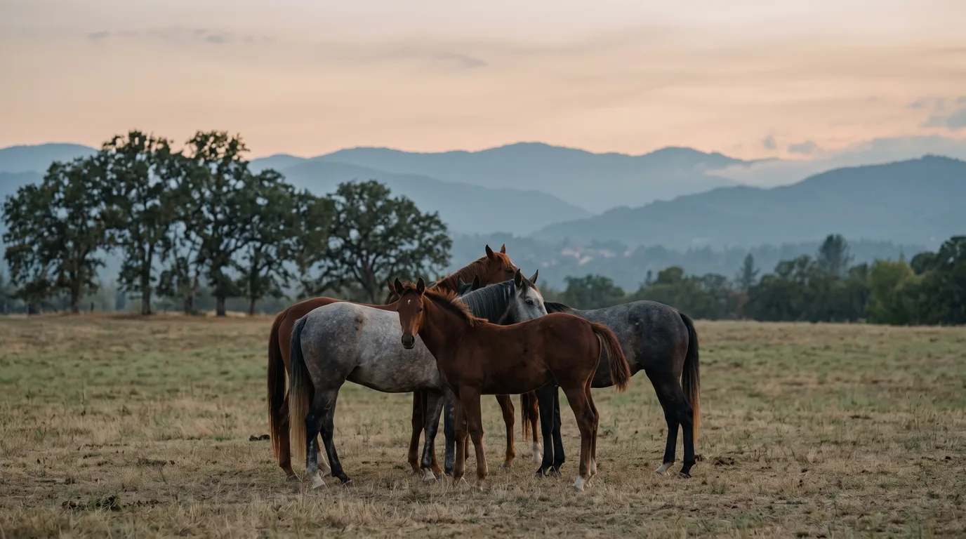 Chevaux en liberté, Écurie Bellevue, Rhône